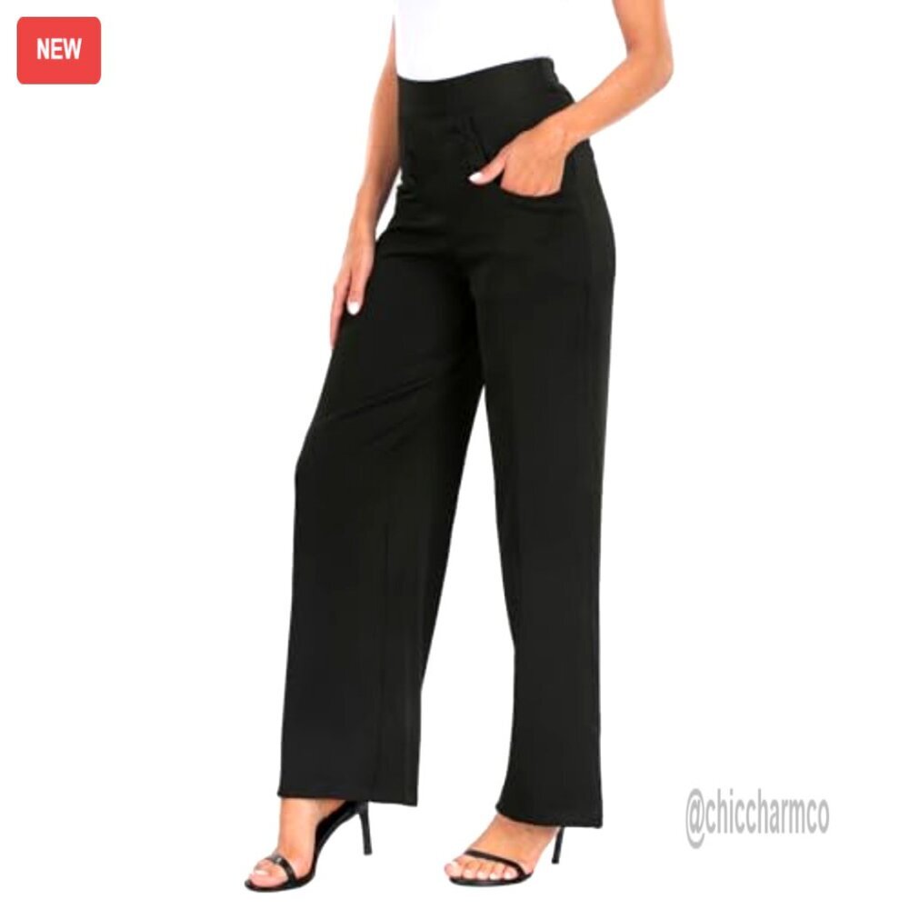 High Waisted Wide Leg Palazzo Pants for Women Office Business Casual - Picture 2 of 7
